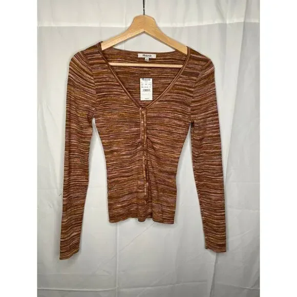Madewell Space-Dyed V-Neck Cinched Sweater Spacedye Mahogany - Picture 4 of 7